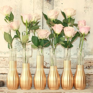 9" Gold budvase, Set of 6, Wedding Centerpieces, Bridal Parties, Gold Vases