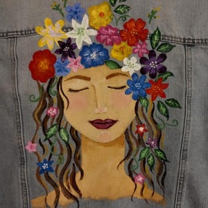 Distressed jean jacket hand painted