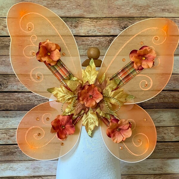 Orange Fairy Butterfly wings (17 1/2" x 15 1/2") READY TO SHIP. Halloween, Woodland fairy, Elf, autumn photo, gold fall leaves, Fairy Queen