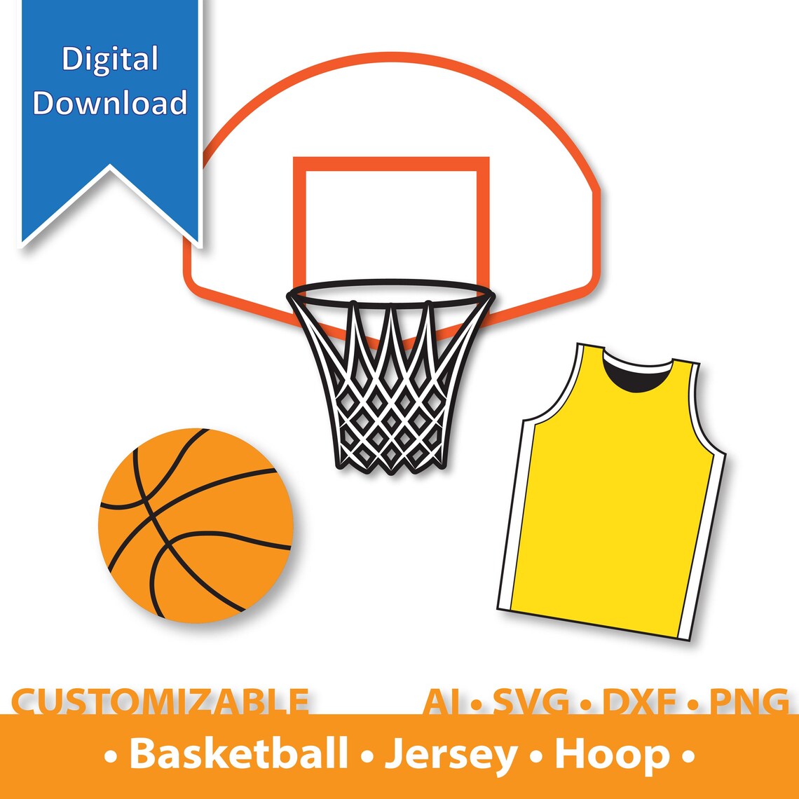 Customizable Basketball SVG Bundle – Jersey, Hoop, and Ball Designs ...