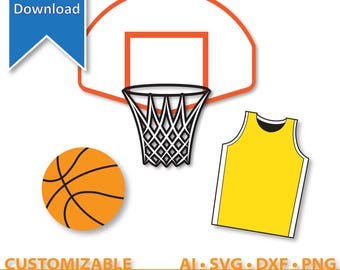 Customizable Basketball SVG Bundle – Jersey, Hoop, and Ball Designs | Digital Download AI, Dxf, Png Files for Cricut & Silhouette
