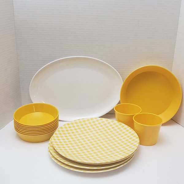 Yellow vintage melamine made in USA picnicware