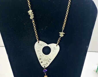 Vintage ouija necklace with pyrite and amythest beads