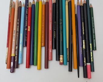 Mid century artist supplies  paint brushes and colored pencils