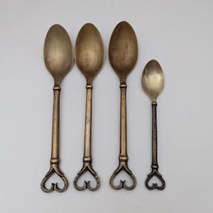 Vintage Gorgeous Flatware Brass Heart Handle Spoons