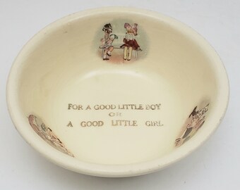 Childs Bowl- Halls For a good girl or boy in gold lettering made in USA