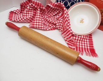 Rolling Pin- vintage kitchen tool with red handles