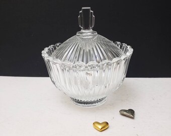 Pressed glass art deco style covered candy dish