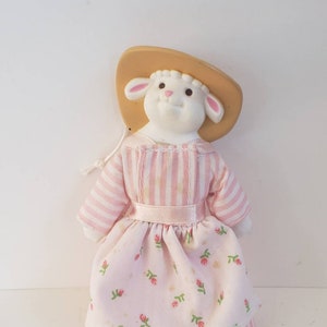 Little Lamb- Vintage Hallmark Lamb doll in a striped pink dress