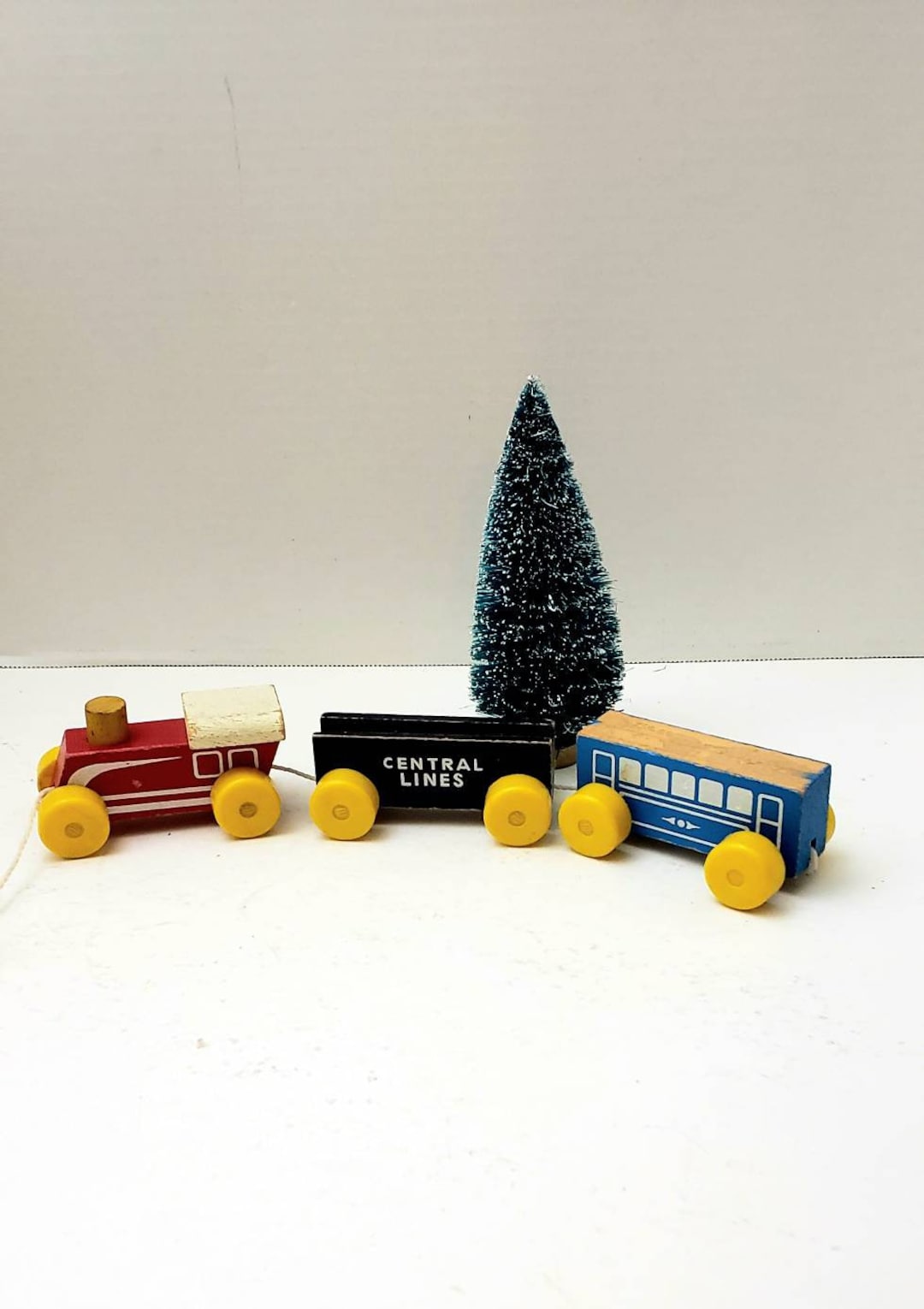 Vintage Wooden Train Set 3 Cars Etsy
