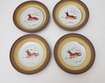 Vintage small bunny trinket plates- pottery 4 plates