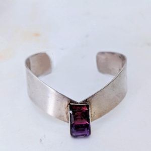 Bracelet- silver cuff modernist design 2 stones