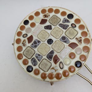 Vintage mosaic decorative mid century decor trivet with handle