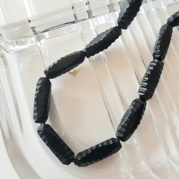 Vintage Necklace Carved Black Stone - Etsy
