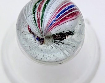 Vintage Glass Marble – Red White Blue Ribbon Swirl, Latticino Threads