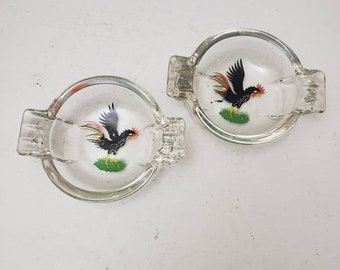 Rooster trinket dishes or ashtrays mid century