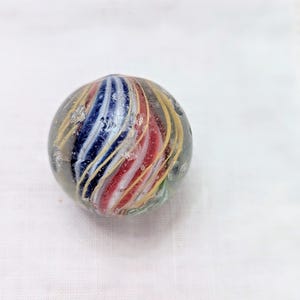 Antique Glass Marble- larger multicolor ribbon core latticino swirl marble #Z