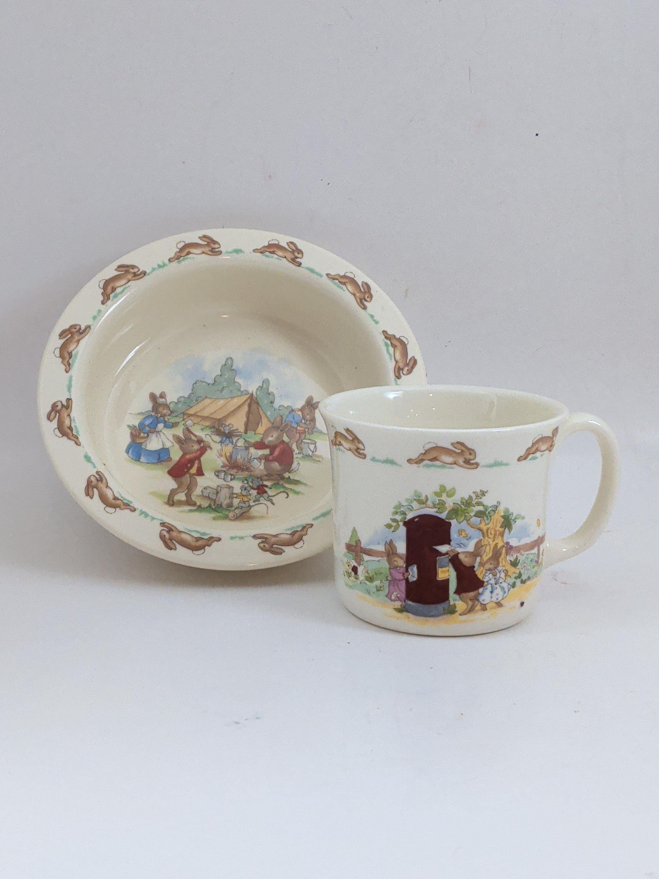 Bunnykins Peter Rabbit Childs Bowl and Cup Royal Doulton English