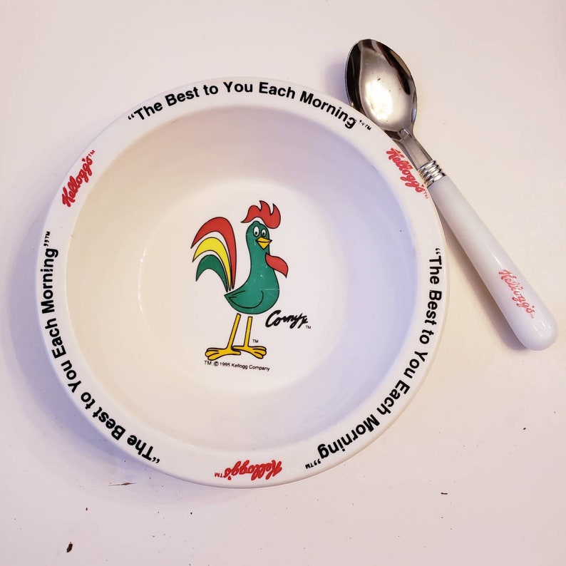 Retro Plastic 1995 Kelloggs Cereal bowl with spoon Etsy
