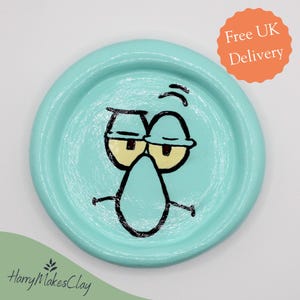 Handmade Squidward Trinket Dish - Air Dry Clay Jewellery Tray - Small, Medium & Large - Unique SpongeBob Fan Gift - Home Décor