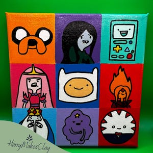Adventure Time Canvas | Hand Painted 20cm x 20cm Wall Art | Finn Jake BMO Marceline Fan Art | Cartoon Gift | Colourful Room Decor | Cartoon
