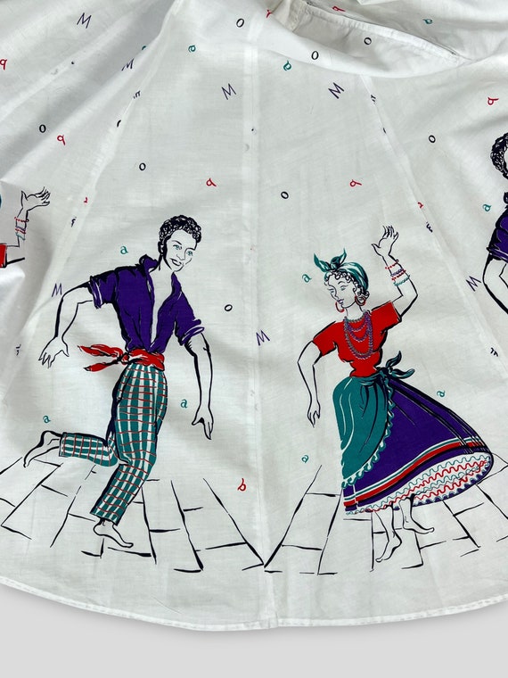 Vintage 1950s NOVELTY PRINT SKIRT Mambo Dancers f… - image 7