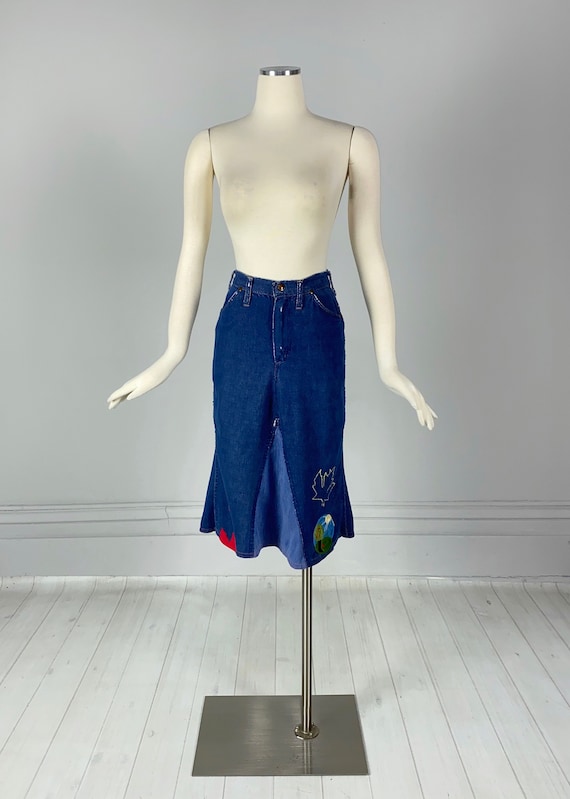 Vintage 1960s / 1970s DENIM WRANGLER SKIRT jeans … - image 2