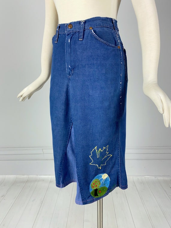 Vintage 1960s / 1970s DENIM WRANGLER SKIRT jeans … - image 4