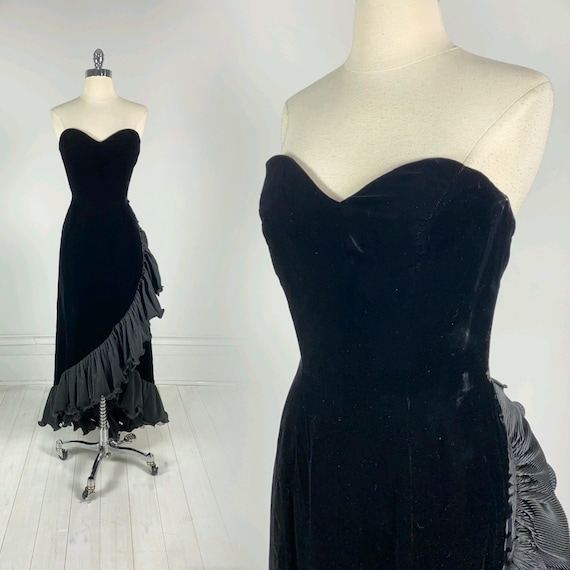 Vintage MIKE BENET Black Velvet Formal Dress strap