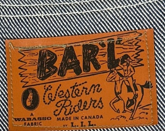 Pantaloncini in denim BAR L anni '60 / abbigliamento da lavoro western a righe hickory webasso XS