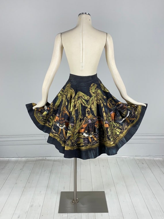 Vintage 1950s Hand Painted MEXICAN CIRCLE SKIRT w… - image 4