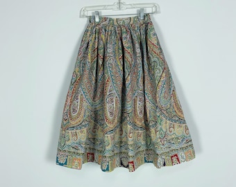 Vintage 50s Colorful Paisley PRINT FULL SKIRT cotton / swing Lucy pin-up xs rockabilly 1950s blue red green