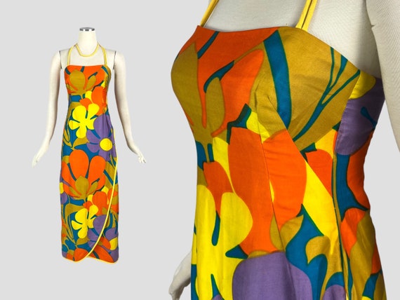 Vintage 1960s Alfred SHAHEEN TIKI DRESS Hawaiian … - image 1