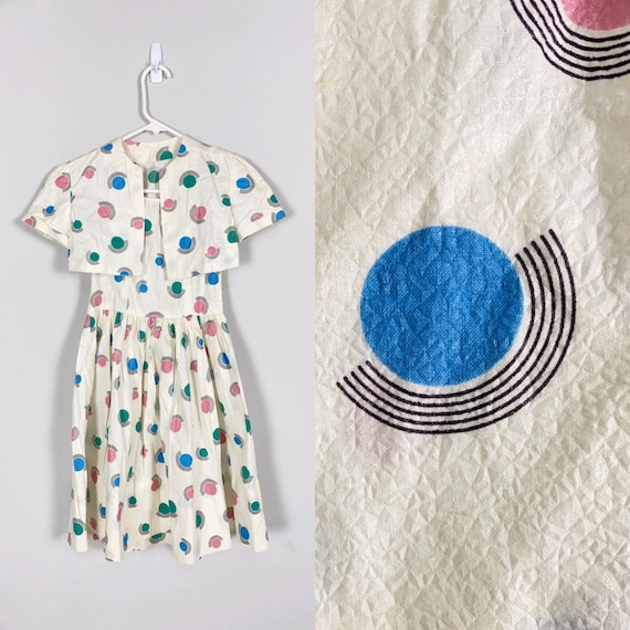 1940s Child's DRESS & BOLERO novelty print texture