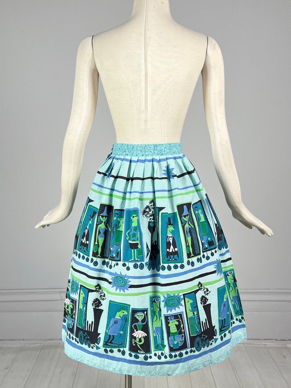 Vintage 50s / 60s NOVELTY PRINT Skirt / blue gree… - image 4