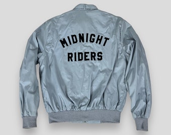 Vintage 80s Gray & Black MOTORCYCLE CLUB patch jacket / Midnight Riders Trader Bay Taiwan Members Only cafe racer size M