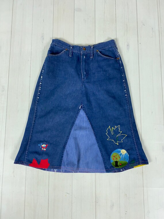 Vintage 1960s / 1970s DENIM WRANGLER SKIRT jeans … - image 5