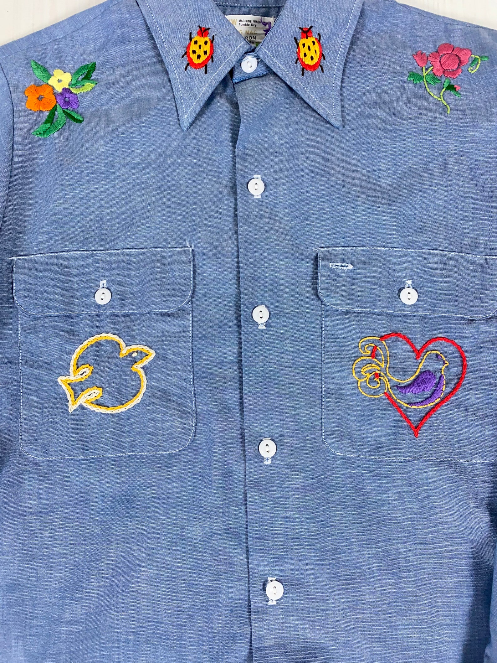 Vintage Embroidered CHAMBRAY SHIRT 60s 70s Hippie Embroidery Etsy