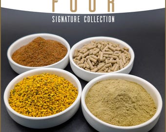 Lot de 4 variétés d'aliments entièrement naturels pour crevettes et poissons pour aquarium