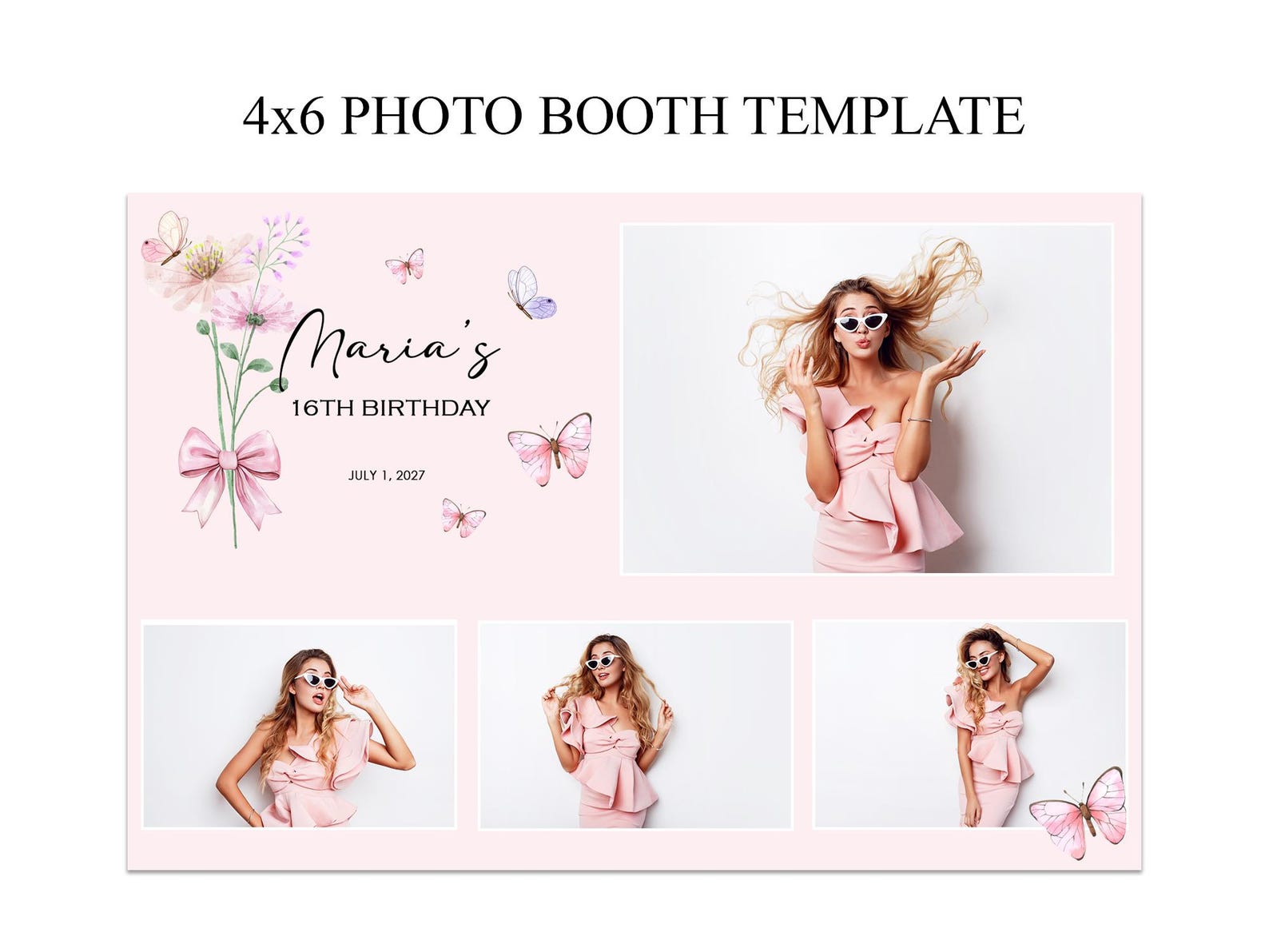 Editable 4x6 Photo Booth Template Birthday, Wedding, Party (PSD File