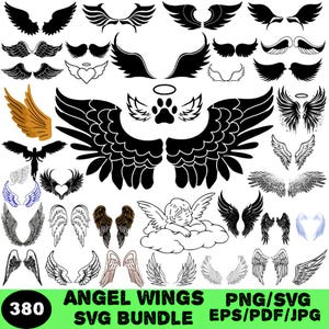 Angel Wings SVG Bundle, Different Wing Types Clip Art Set, Angel Wings Clip Art Bundle, Various Wings Cut File for Silhouette, Wings clipart