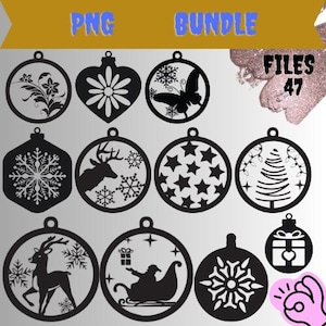 Kerstbal png, kerstversiering lasergesneden png-bundel, gepersonaliseerde ornamenten, geschenken lasergesneden bestanden, kerst-png-bundel