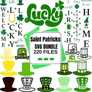 St. Patrick&#39;s Day SVG Set, Lucky Rainbow + Happy Go Lucky, Clover, Shamrock Printables, Happy St. Patrick&#39;s Day Cut Files, Irish Svg,