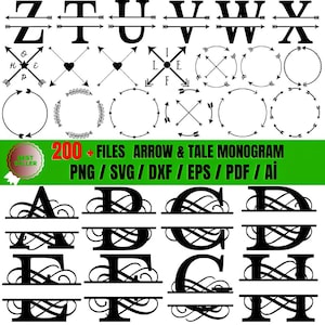 Monogram & Arrow Circle SVG Bundle, Crossed Arrows Svg, Arrow circle svg, Last Name Svg, Initial Monogram, clipart cut file cricut