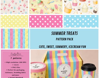 Ice Cream Seamless Pattern Bundle | 7 Pack Summer Treats Digital Paper (PNG)