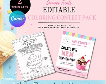 Ice Cream Coloring Contest Marketing, Ice Cream Shop Coloring Sheet, Business Social Media Post