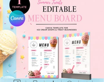 Ice Cream Menu Template, Dessert Shop Price List, Sweet Treat Cafe Menu Printable, Ice Cream Parlor Menu Board, Editable Food Truck Menu