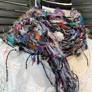 Hand knit/Hand crochet Art scarf Shoulder wrap &quot;Partytime&quot; Wearable Art