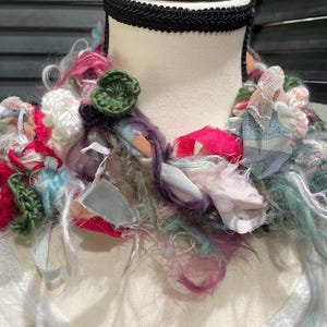Hand Knit Crochet Art Scarf: Flower Garden Wearable Art