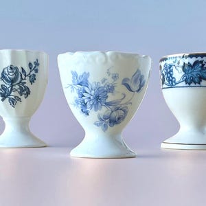 Blue & White Floral Egg Cup: Vintage Mid-Century China